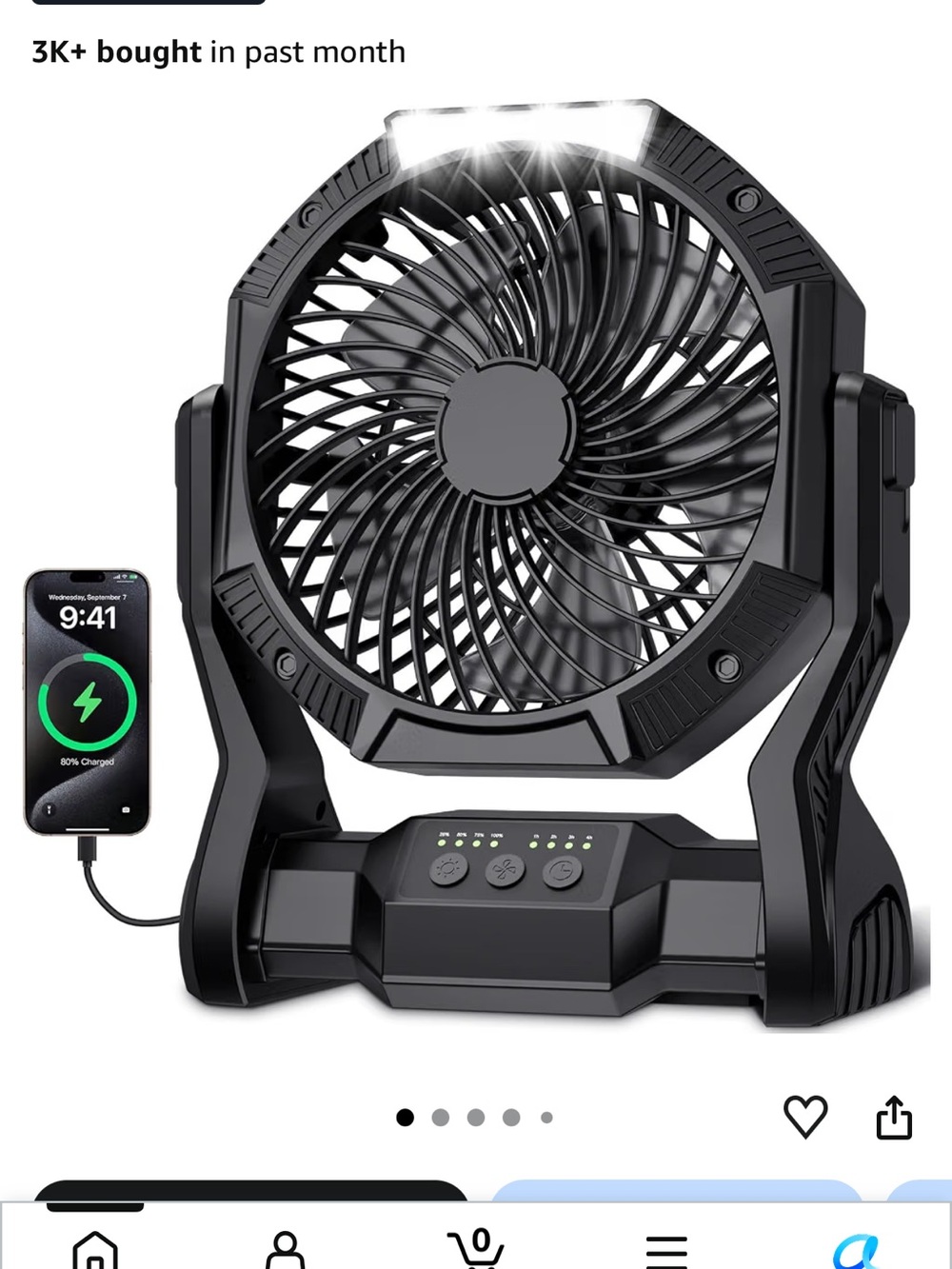 Aynvixt Portable Rechargeable Fan - Black with LED